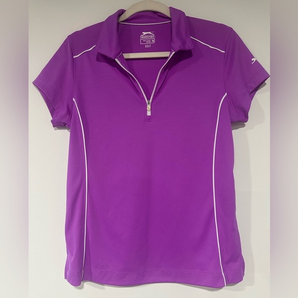 Slazenger golf quarter zip Purple polo womens M shirt short sleeve - Picture 1 of 3